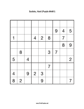 Sudoku - Hard A461 Printable Puzzle