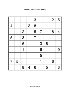 Sudoku - Hard A463 Printable Puzzle