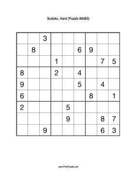 Sudoku - Hard A465 Printable Puzzle