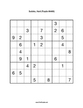 Sudoku - Hard A466 Printable Puzzle