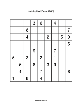 Sudoku - Hard A467 Printable Puzzle