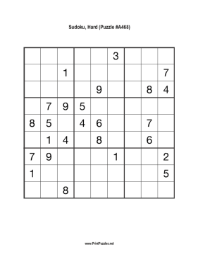 Sudoku - Hard A468 Printable Puzzle