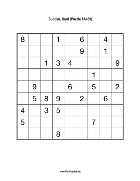 Sudoku - Hard A469 Printable Puzzle