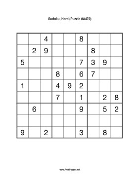 Sudoku - Hard A470 Printable Puzzle