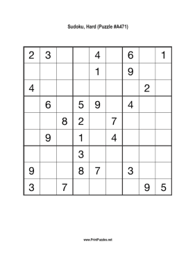 Sudoku - Hard A471 Printable Puzzle