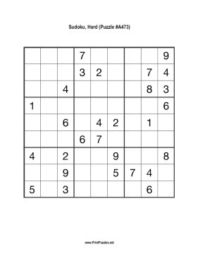 Sudoku - Hard A473 Printable Puzzle