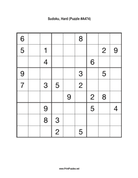 Sudoku - Hard A474 Printable Puzzle