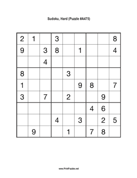 Sudoku - Hard A475 Printable Puzzle