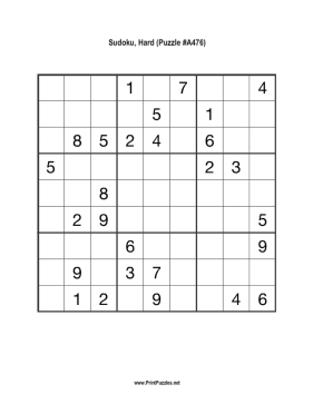 Sudoku - Hard A476 Printable Puzzle