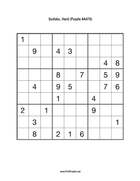 Sudoku - Hard A478 Printable Puzzle