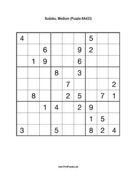 Sudoku - Medium A433 Printable Puzzle