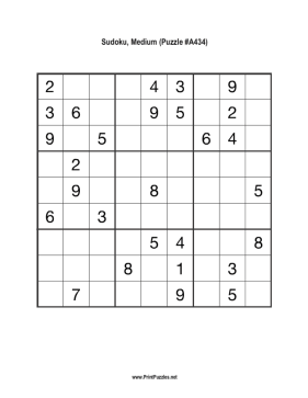 Sudoku - Medium A434 Printable Puzzle