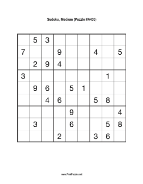 Sudoku - Medium A435 Printable Puzzle