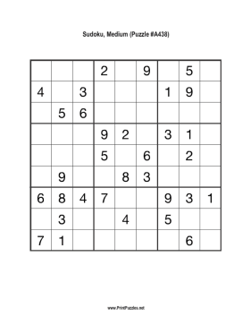 Sudoku - Medium A438 Printable Puzzle