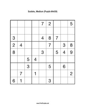 Sudoku - Medium A439 Printable Puzzle