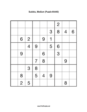 Sudoku - Medium A440 Printable Puzzle