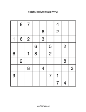 Sudoku - Medium A442 Printable Puzzle