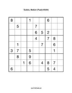 Sudoku - Medium A444 Printable Puzzle