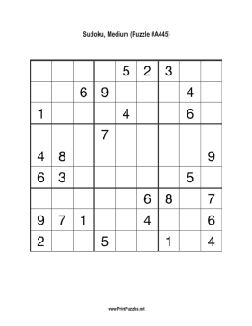 Sudoku - Medium A445 Printable Puzzle