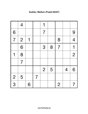 Sudoku - Medium A447 Printable Puzzle