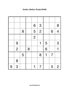 Sudoku - Medium A448 Printable Puzzle