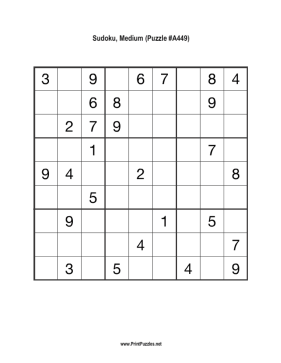 Sudoku - Medium A449 Printable Puzzle