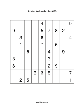 Sudoku - Medium A450 Printable Puzzle