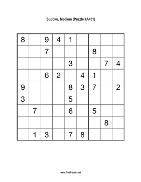 Sudoku - Medium A451 Printable Puzzle