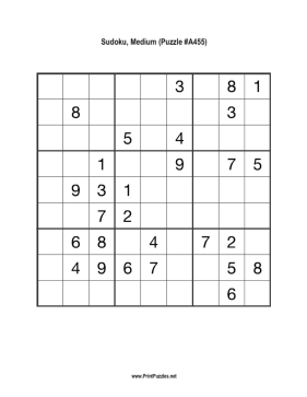 Sudoku - Medium A455 Printable Puzzle