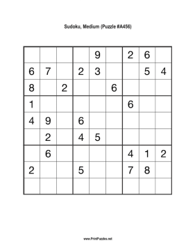 Sudoku - Medium A456 Printable Puzzle