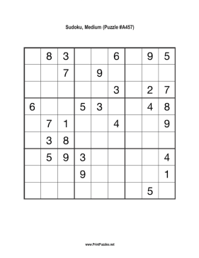 Sudoku - Medium A457 Printable Puzzle