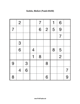 Sudoku - Medium A458 Printable Puzzle