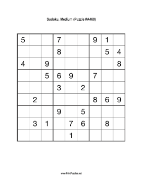 Sudoku - Medium A460 Printable Puzzle