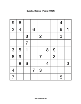 Sudoku - Medium A461 Printable Puzzle