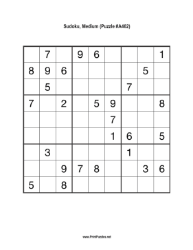 Sudoku - Medium A462 Printable Puzzle