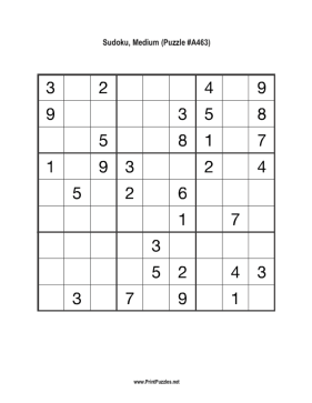 Sudoku - Medium A463 Printable Puzzle