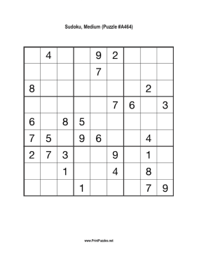 Sudoku - Medium A464 Printable Puzzle