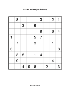 Sudoku - Medium A465 Printable Puzzle