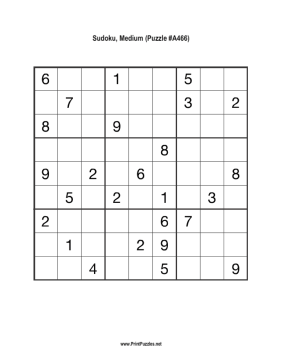 Sudoku - Medium A466 Printable Puzzle