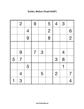 Sudoku - Medium A467 Printable Puzzle