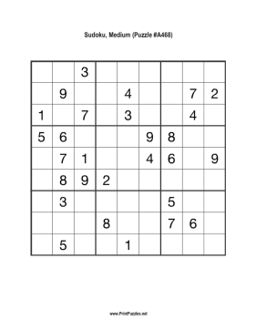 Sudoku - Medium A468 Printable Puzzle