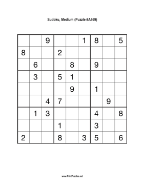 Sudoku - Medium A469 Printable Puzzle