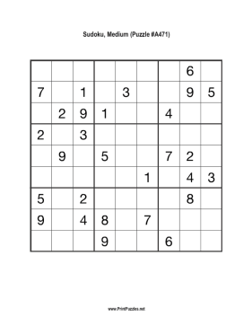 Sudoku - Medium A471 Printable Puzzle