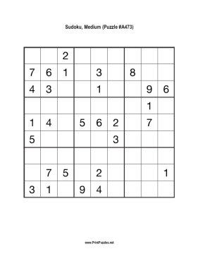 Sudoku - Medium A473 Printable Puzzle