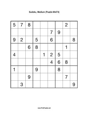 Sudoku - Medium A474 Printable Puzzle