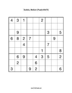 Sudoku - Medium A475 Printable Puzzle