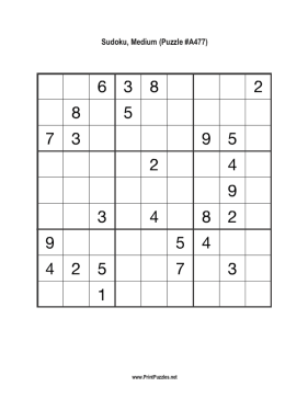 Sudoku - Medium A477 Printable Puzzle