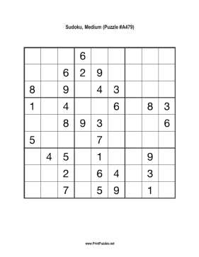 Sudoku - Medium A479 Printable Puzzle