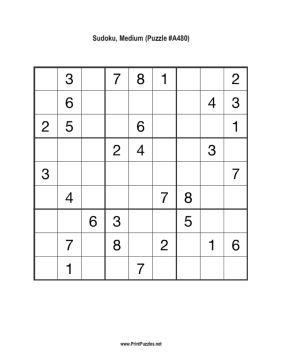 Sudoku - Medium A480 Printable Puzzle