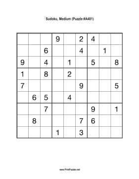 Sudoku - Medium A481 Printable Puzzle